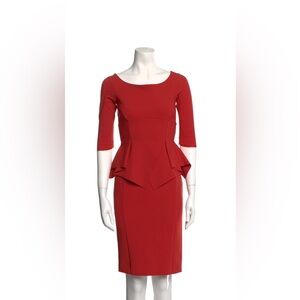 Chiara Boni Red Long Sleeve Peplum Dress